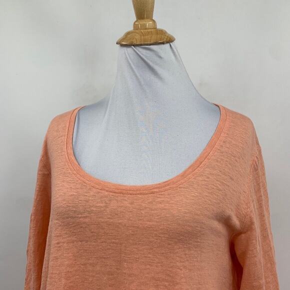 Eileen Fisher Shirt Womens L Large Peach Linen Quarter Sleeve Scoop Neck Top - Picture 3 of 13